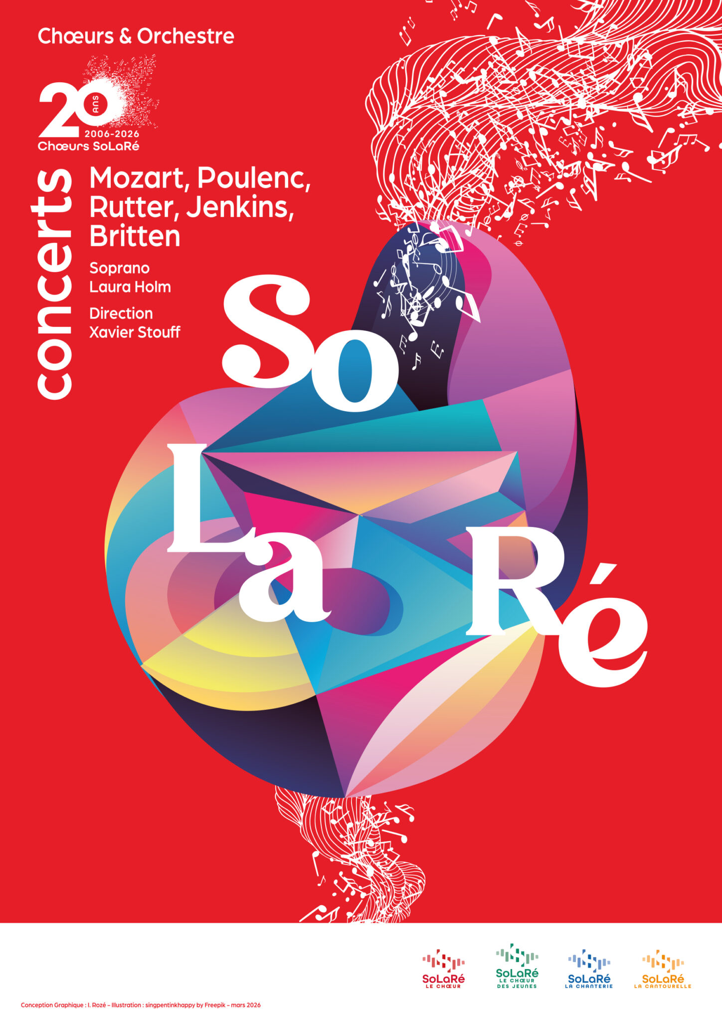 Concerts des 20 ans des Chœurs SoLaRé Œuvres de Mozart, Poulenc, Rutter, Jenkins, Britten... au Hangar Y